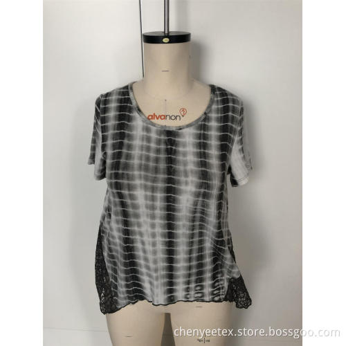 Lace stitching with gradient short sleeve